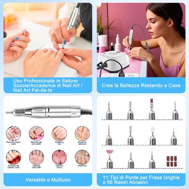 Електрична машинка для манікюру та педикюру Nailgirls 11 в 1 з LED-дисплеєм та педаллю, 35000 об/хв, для гелю та акрилу