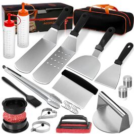 Набір аксесуарів для грилю JUAUO 27TLG: Тепаньякі, прес для бургерів, щипці, сумка, нержавіюча сталь (27 шт.)