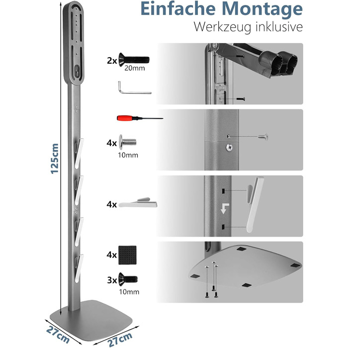 Тримач для пилососа Dyson Wandhalterung з зарядною станцією для V8–V15 та Gen5 – стабільний тримач для акумуляторного пилососа з органайзером для аксесуарів, щіток та кабелів (срібний)