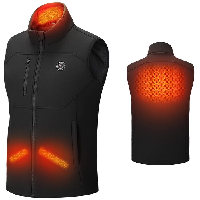 Обогреваемая жилетка KEMIMOTO для мужчин и женщин с 5 зонами обогрева, USB-аккумулятор 10000mAh, для катания на лыжах, рыбалки, мотоцикла, активного отдыха (M, Черный)