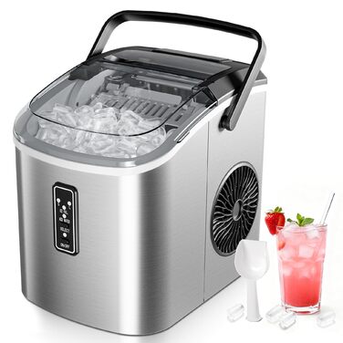Машина для приготування льоду EUHOMY: 9 кубиків за 6 хвилин, самоочищення, 2 розміри льоду, продуктивність 12 кг/24 години, з ручкою/шкребком/кошиком, нержавіюча сталь