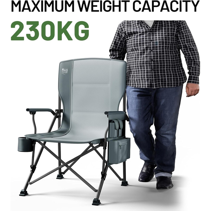 Крісло для кемпінгу Timber Ridge XXL, 230 кг, широке сидіння 62 см, висока спинка, підсклянник, міцні підлокітники для кемпінгу, пікніка, саду та балкону
