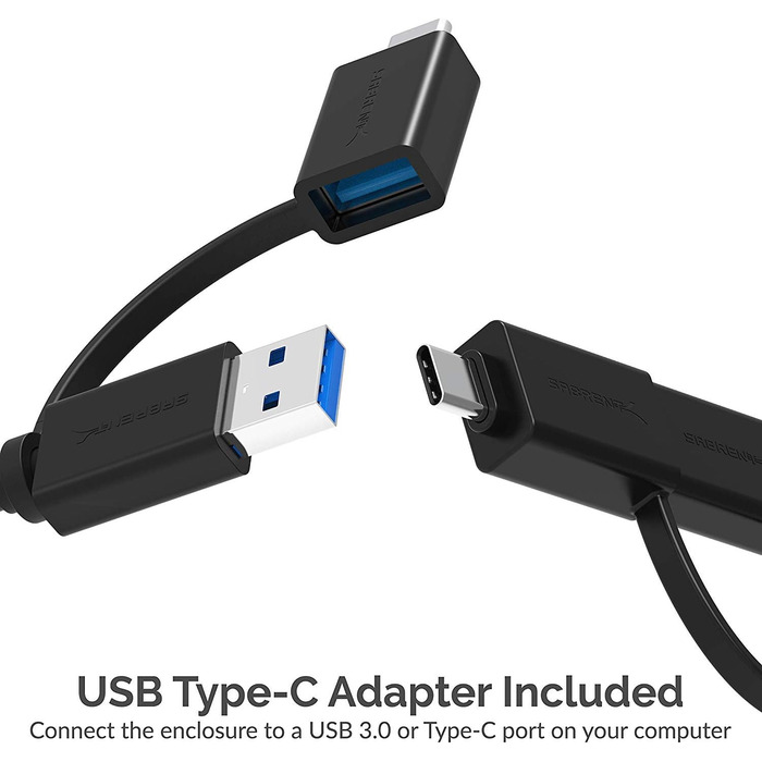 Корпус для NVMe SSD Sabrent з адаптером m.2 SATA, USB C 3.2 Gen 2 (10 Гбіт/с), з кулером