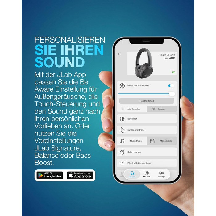Бездротові накладні навушники JLab JBuds LUX ANC з активним шумозаглушенням, Bluetooth, темно-синій (Marineblau)