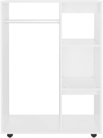 vidaXL Wardrobe with Open Shelf, 3 Side Shelves, Wheels, Coat Rack, Wardrobe, Bedroom, Cabinet, White, 80x40x110cm, Wood Composite