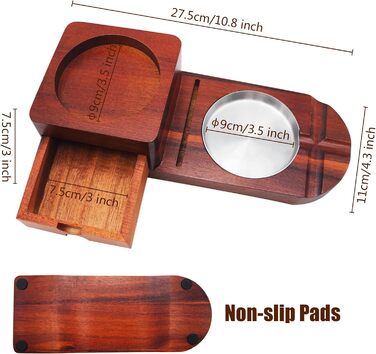 Wood Cigarette Ashtray Whiskey Coasters - Crefun CK2631 cigar accessories for men Whiskey cigar gift set, with removable ashtray drawer, cigar cutter and 2 cigar holders with drawer