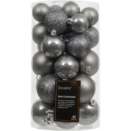 Шардечки для ялинки Kaemingk, пластик, 6 см, 30 шт. - класичні, неб'ючі, сірого кольору - набір прикрас для ялинки