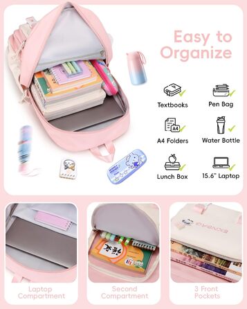 Рюкзак Tanou для дівчаток, шкільний набір: рюкзак, сумка через плече та пенал, casual рюкзак для школи, рожевий