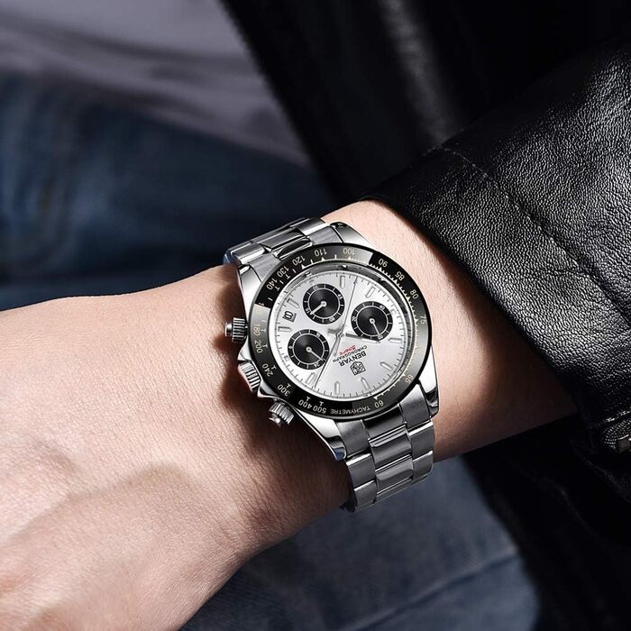 Чоловічий годинник BENYAR: Хронограф, кварцовий механізм, водонепроникний, з нержавіючої сталі, білий та чорний колір