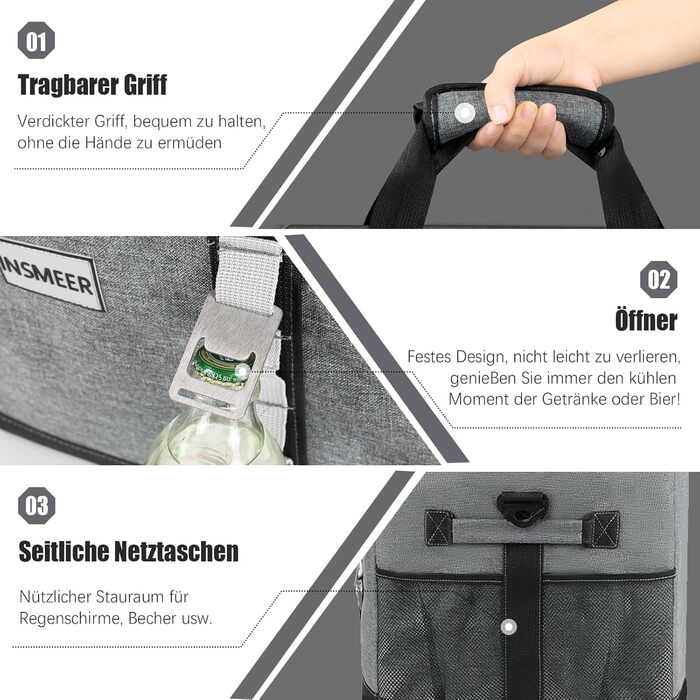 Сумка-холодильник INSMEER 48L: велика, містка, для пікніків, кемпінгу та пляжу (темно-сірий)