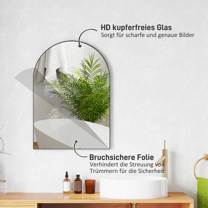 HOMCOM Curved Bathroom Mirror, 50 x 70 cm, Aluminum Frame Mirror, Decorative Mirror for Bathroom, Kitchen, Black