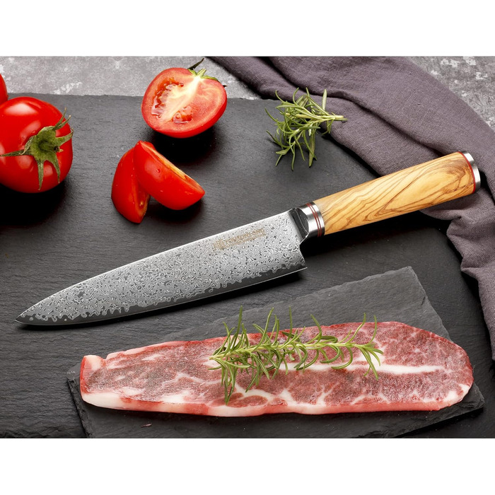 Японський кухонний ніж YOUSUNLONG Pro Gyuto 255mm з дамаської сталі з оливкового дерева - ніж шеф-кухаря