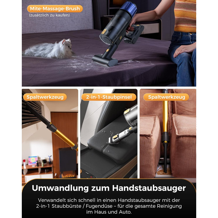 Бездротовий пилосос Proscenic P15: 55KPa, 580W, 70 хв, LED дисплей, антизаплутана щітка, фільтр GreenEye, для твердих поверхонь, килимів, шерсті тварин, авто