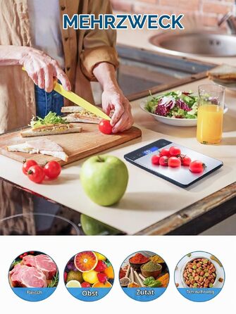 Цифрова кухонна вага для продуктів до 10 кг з точністю 1 г, сталева вага для випікання та готування з LED-дисплеєм (батарейки в комплекті)
