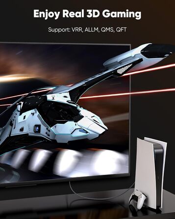 HDMI кабель Highwings 5 метрів 8K, HDMI 2.1, 48Gbps, Ultra Highspeed, Ethernet, HDR10, eARC, DTS:X, 3D, HDCP 2.2/2.3, сумісний з PS5/4/3, HDTV, Blu-ray, монітор