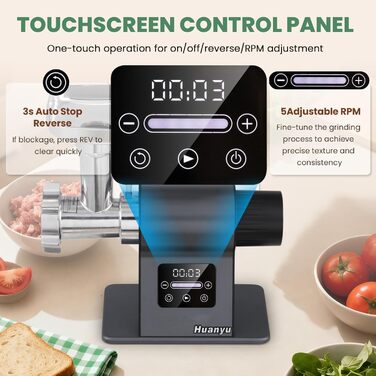 М'ясорубка електрична Huanyu 2000 Вт з сенсорним керуванням, багатофункціональна з 2 ножами та 3 дисками