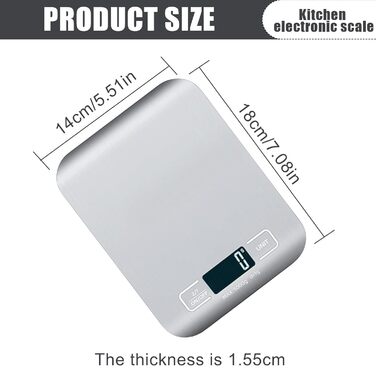 Цифрова кухонна вага, 10 кг/1 г, USB, акумулятор, LCD дисплей, функція тарування - срібно-білий