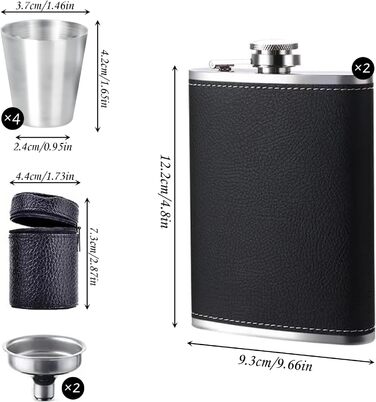 Фляга сталева 8oz (2 шт.) з воронками, келихами та сумкою, чорна - DALAETUS