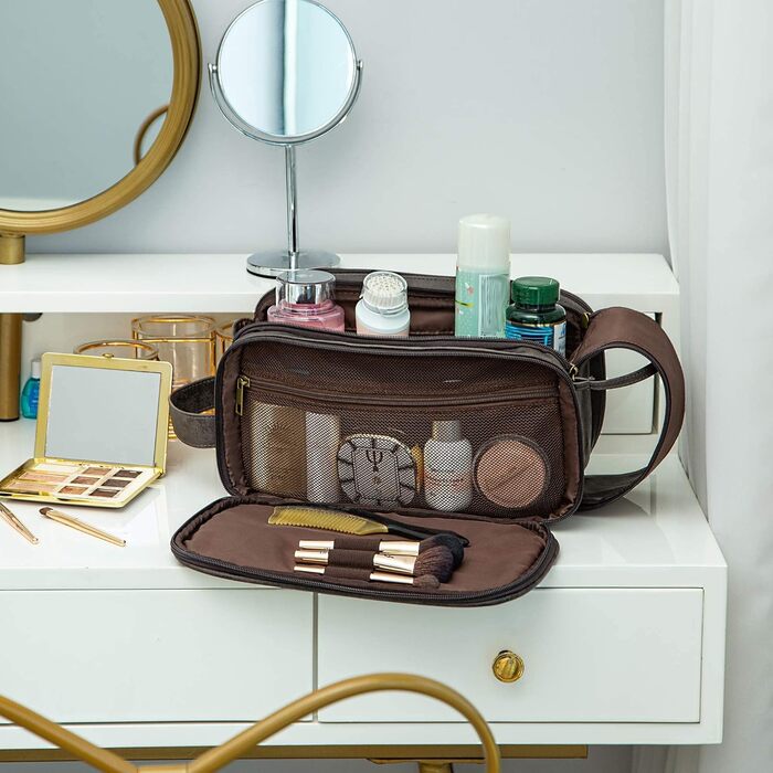 Чоловічий туалетний набір Elviros, подарунок для чоловіків, водонепроникний з PU-шкіри, велика кишеня для подорожей, бізнесу, спорту, ванної кімнати, темно-сірий, розмір L, 30,5 x 17 x 18 см