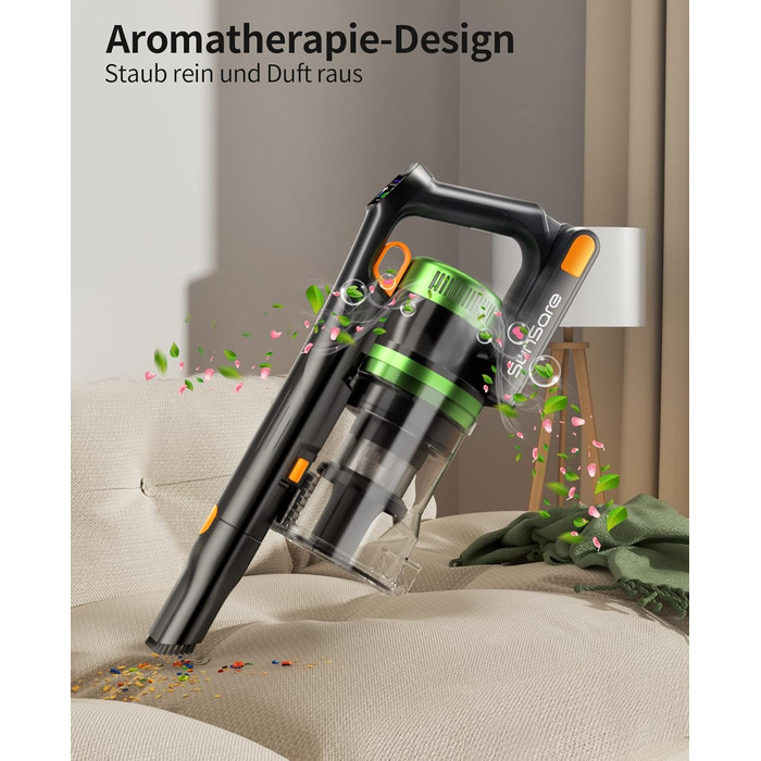 Акумуляторний бездротовий пилосос SunSare 600W з HD-дисплеєм, ароматерапією та захистом від намотування волосся. Ідеальний для тварин, килимів, твердих підлог та авто.