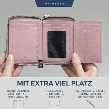 VON HEESEN Leather Wallet with RFID Blocker - Wallet for Women & Men made of Genuine Leather - Wallet with Coin Pocket - Purse for Women and Men in Lavender