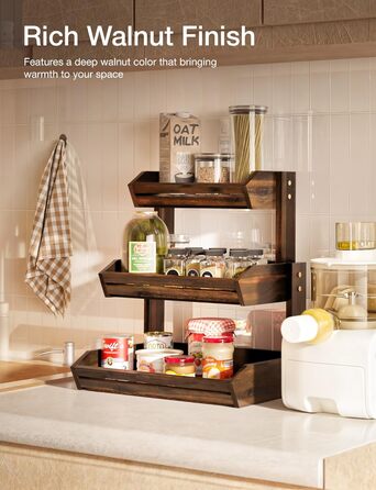 Двоярусна фруктова корзина HOLANA з дерева для стільниці – органайзер для фруктів, овочів та закусок (горіх)