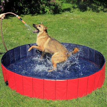 Дитячий надувний басейн для собак Lionto, Ø 80 см, 20 см заввишки, антиковзне покриття, зливний отвір, синьо-червоний, S (80 см Ø)