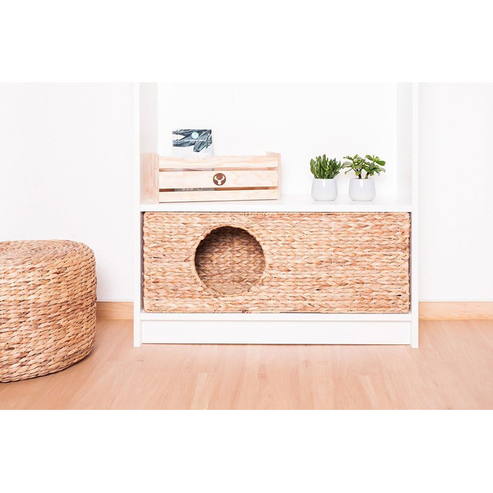 Cat basket for Billy shelving unit, natural cat basket, cat cave, small animals, rabbits, guinea pigs, cave, 75 x 29 x 25 cm. Material: Woven water hyacinth.