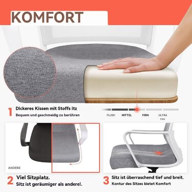 Ергономічне крісло для офісу, регульовані підлокітники, 3D-підголовник та поперекова підтримка, функція гойдання та нахилу (білий та чорний)