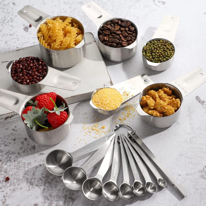 Stainless Steel Measuring Cup and Spoon Set - 7 Stackable Measuring Cups for Dry and Liquid Ingredients