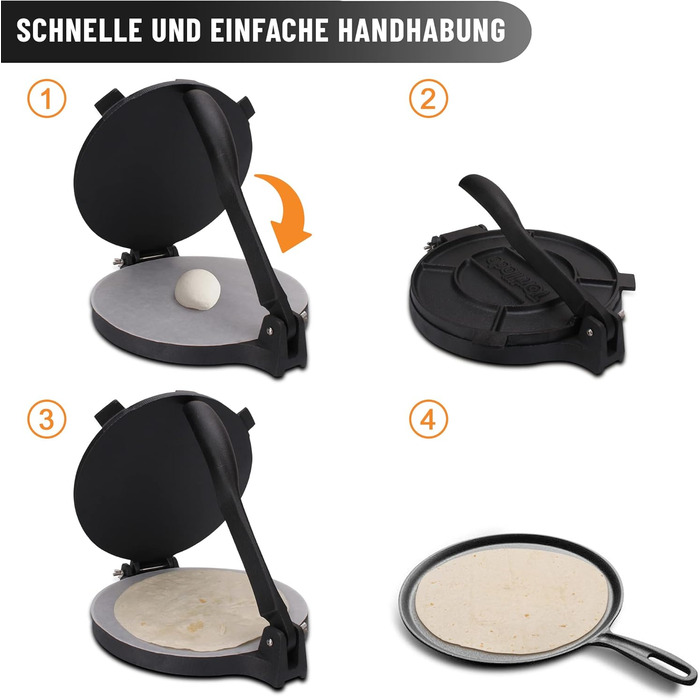 Пресс для тортилій з чавуну Tortillada + Е-book з рецептами + 100 листів пергаментного паперу (25 см)