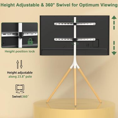 Підставка для телевізора на штативі для екранів 114.3–165.1 см (45–65 дюймів) LED, LCD, OLED, Flachbildschirm, регульована висота, поворотна на 180°, з органайзером кабелів, для вітальні, студії (білий)