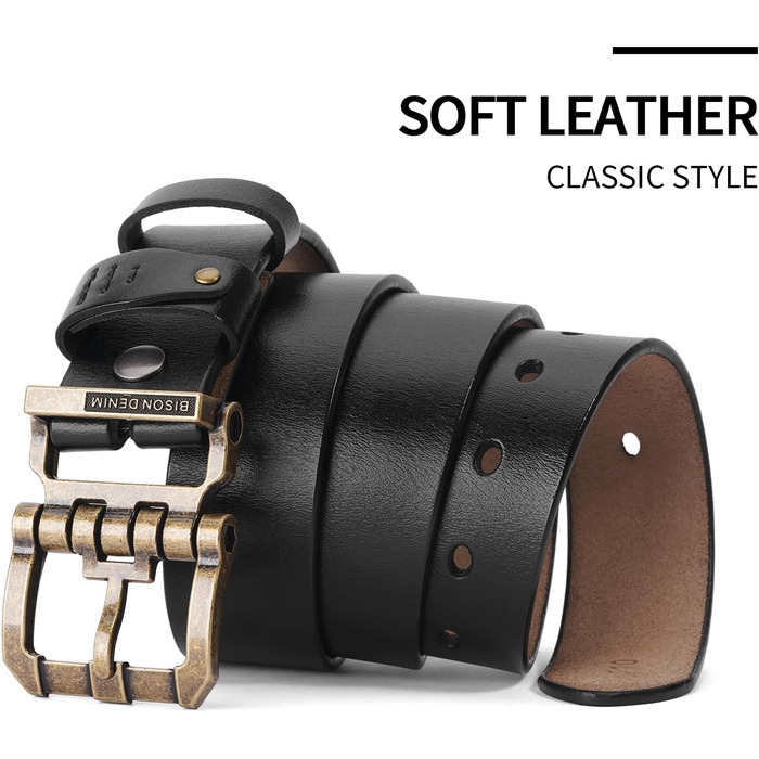 Чоловічий шкіряний ремінь BISON DENIM з класичною пряжкою, міцний, для джинсів, довжина 115 см (підходить для об'єму талії 36-39 дюймів) + ремінь з принтом, довжина 125 см (підходить для об'єму талії 41-43 дюйми)