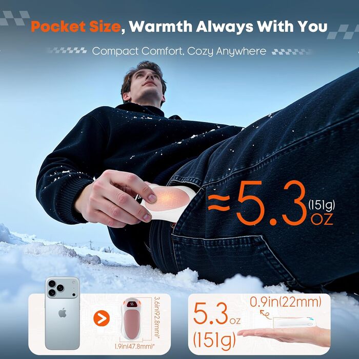 Електричні грілки для рук 2 шт. 12000 mAh з магнітним двостороннім нагріванням та цифровим індикатором температури та заряду батареї для відпочинку на природі/кемпінгу (Білий-Рожевий)