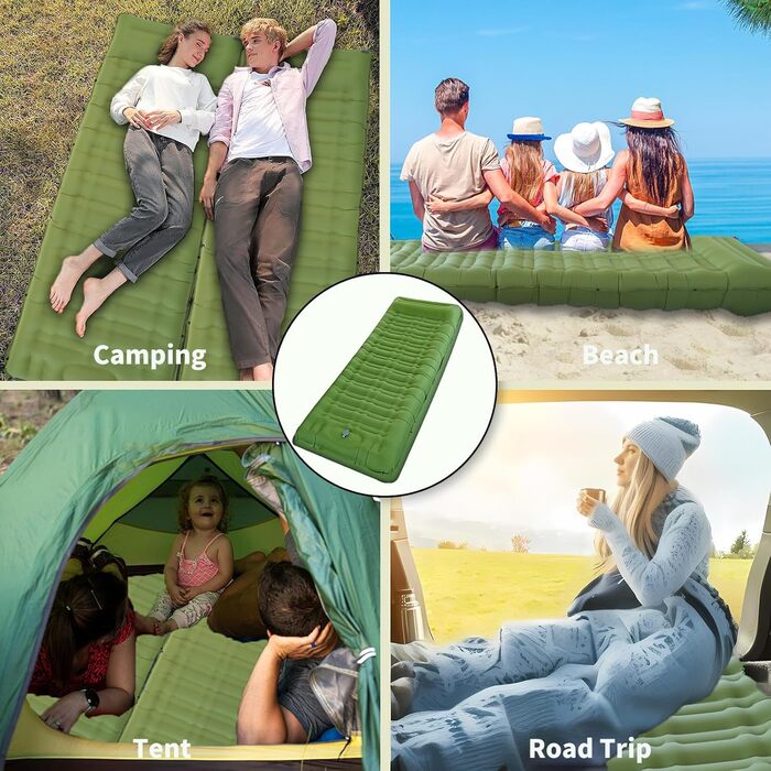 Airminti Self-Inflating Camping Mat - 12cm Thick, Lightweight Air Mattress with Foot Pump & Pillow - Outdoor Sleeping Pad for Camping, Trekking, Beach & Festival - Compact, Army Green