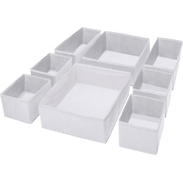 Puricon 13-Piece Storage Box Set Fabric Drawer Organizer/Organization System for Clothes Foldable Storage Boxes Set Boxes for Closet Bedroom - (8 Pieces, White)
