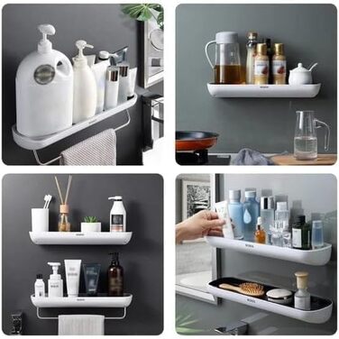 Self-adhesive Bathroom Shelf without Drilling, with Removable Towel Bar, Easy Assembly, Wall Mounting, Shower Caddy, Compact Storage Shelf for Bathroom and Kitchen, Grey