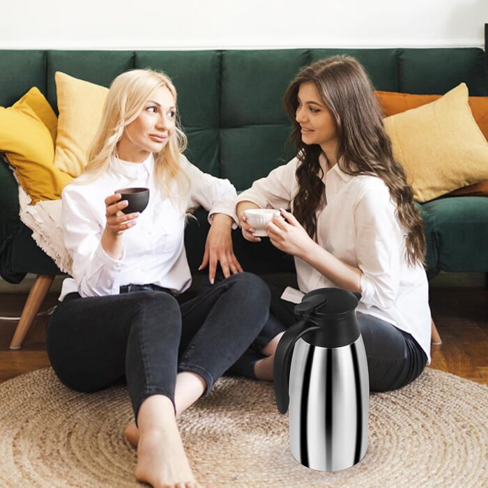 2 Liter Thermos Flask, 304 Stainless Steel Insulated Flask, Coffee Pot Thermo Double-Walled Vacuum, Tea Pot 24 Hour Heat Retention, Thermos Flask for Coffee, Tea, Water, Drink, Keep Warm Flask