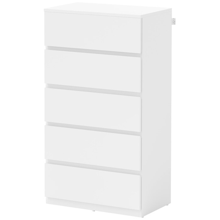 HOMCOM Chest of Drawers/Dresser/Sideboard with 5 Drawers, Office Cabinet with Tip-Proof Pull Handles, for Living Room, Bedroom, White, 55 x 34 x 100 cm | Aosom