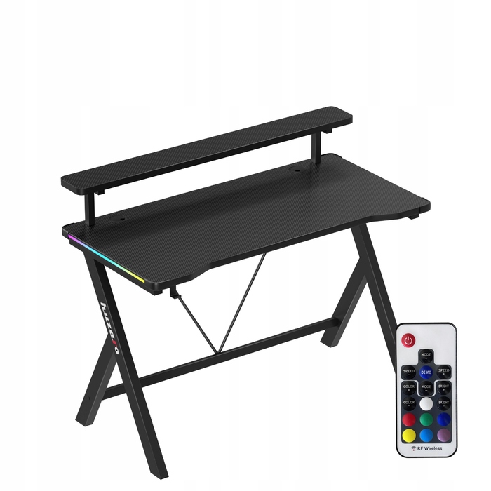 Ігрова стіл Huzaro чорний з RGB LED підсвіткою та надбудовою для геймера
