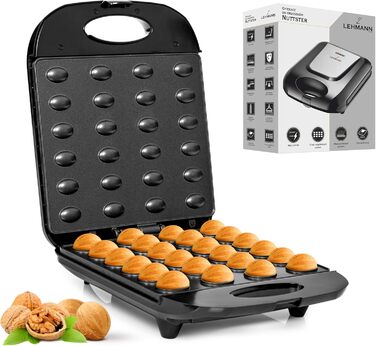Lehmann Electric Nut Baker with Non-Stick Coating | 1700W | Nut Maker for 24 Nut Halves | Nut Baking Machine | Nut Waffle Iron for Oreschki and Nut Waffles