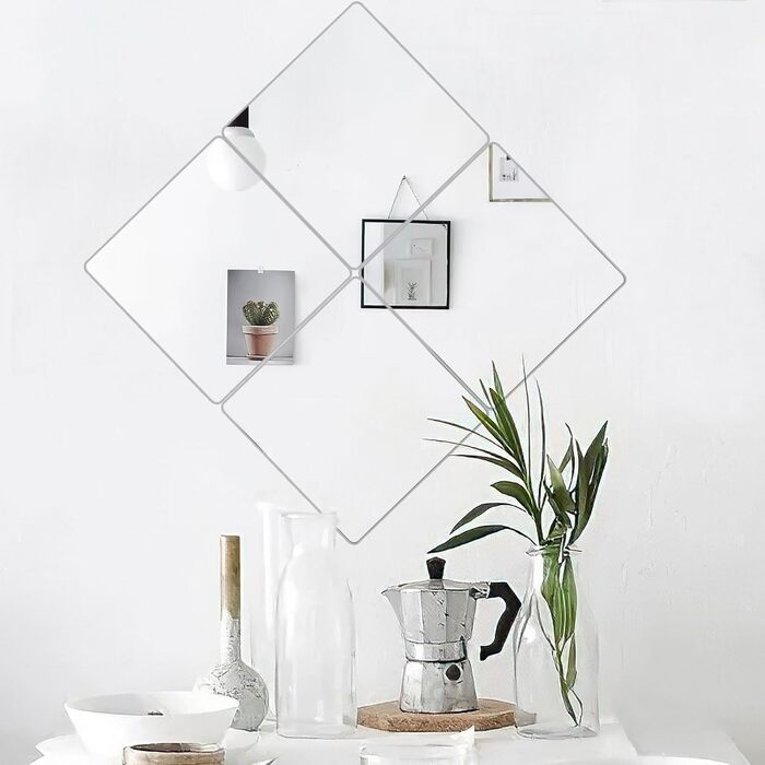 Самоклеючі дзеркальні наклейки Augshy (4 шт., 30x30 см) - гнучкі, акрилові, без рамки