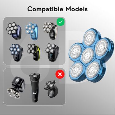 Електричний гостростример для голови чоловічий Kibiy з 6 змінними головками, водонепроникний IPX7, LED-дисплей, зарядка Type-C (6D синій)