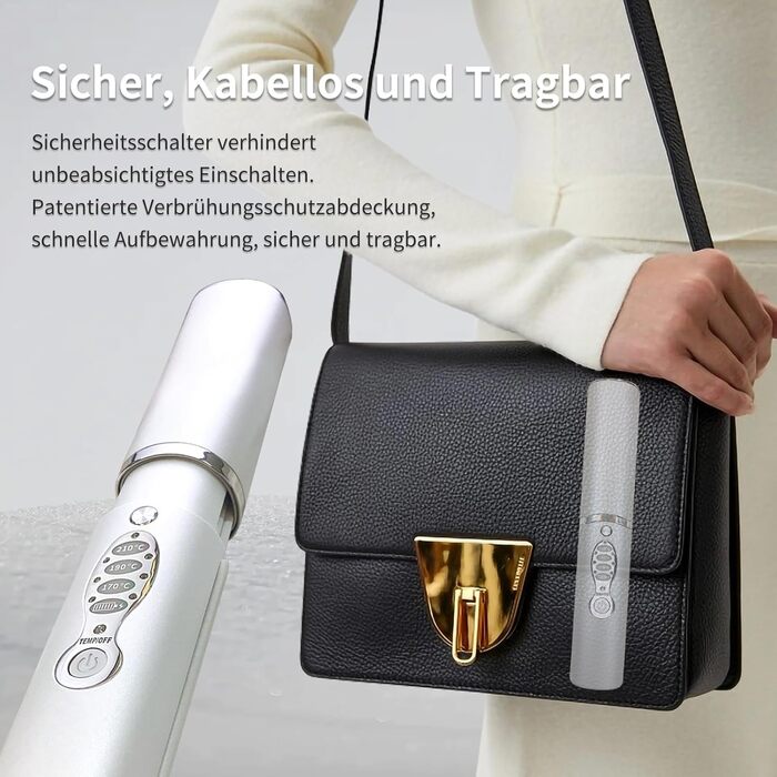 Бездротовий випрямляч для волосся з акумулятором 5000mAh, титанове покриття, 2 в 1 (випрямляч та локони), міні, для подорожей, 3 температурні режими, швидкий нагрів, для всіх типів волосся (білий)