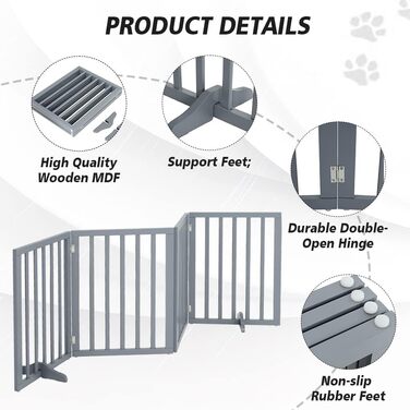 Захисний бар'єр для собак, дерев'яний, розкладний, без свердління, 4 панелі, 183x60 см, білий