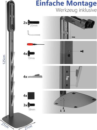 Підставка для пилососів Dyson G5, V15, V12, V11, V10, V8, V7, V6, металева, з 4 гачками та 4 полицями, без свердління, стабільна, на підлогу, приховане кріплення кабелю (темно-сірий)
