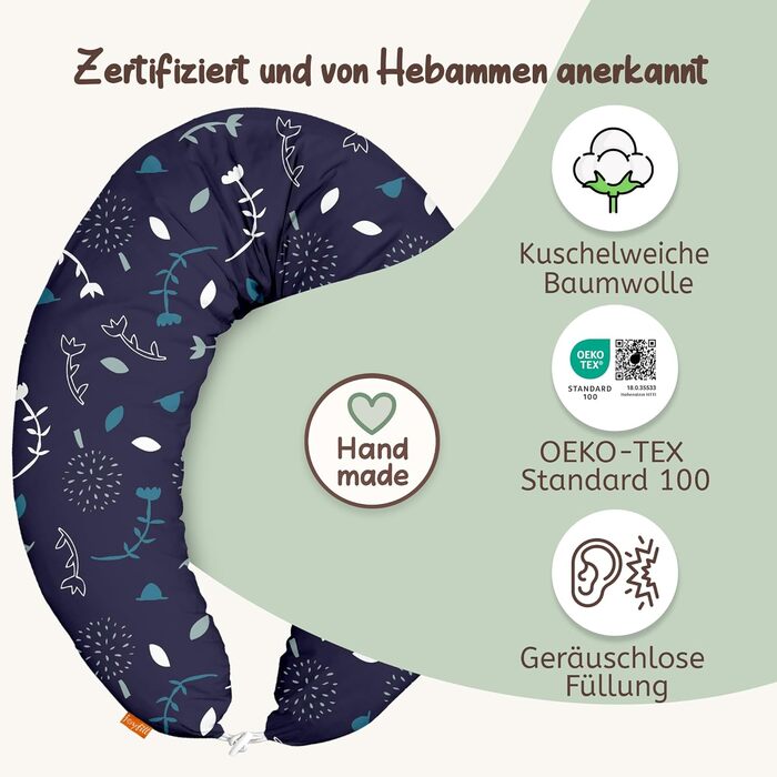 Подушка для вагітних Joyfill Stillkissen XXL, тестування акушерками, подушка для сну на боці, подушка для годування, темно-синій, 170 см