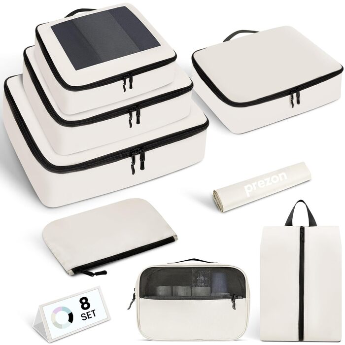 Органайзери для валізи Prezon, набір 8 шт., легкі, для подорожей, кремового кольору