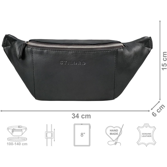 STILORD 'Pino' Елегантна поясна/грудна сумка з натуральної шкіри для жінок та чоловіків, чорна. Компактна сумка-рюкзак, вінтажний стиль.