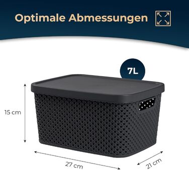 PREMIUM 3-Piece XXL Storage Box Basket Set with Lid Organizer - Ideal for Office, Closet, Wardrobe, Kitchen & Household (Anthracite, 3-Piece Set 7 Liters)